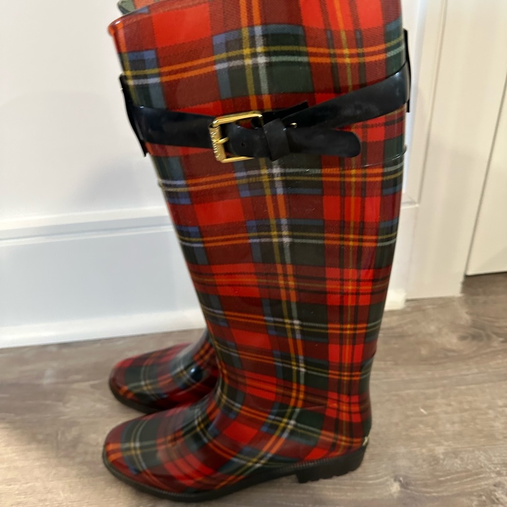 Lauren by Ralph Lauren plaid rubber rainboots 6.5 EUC like new